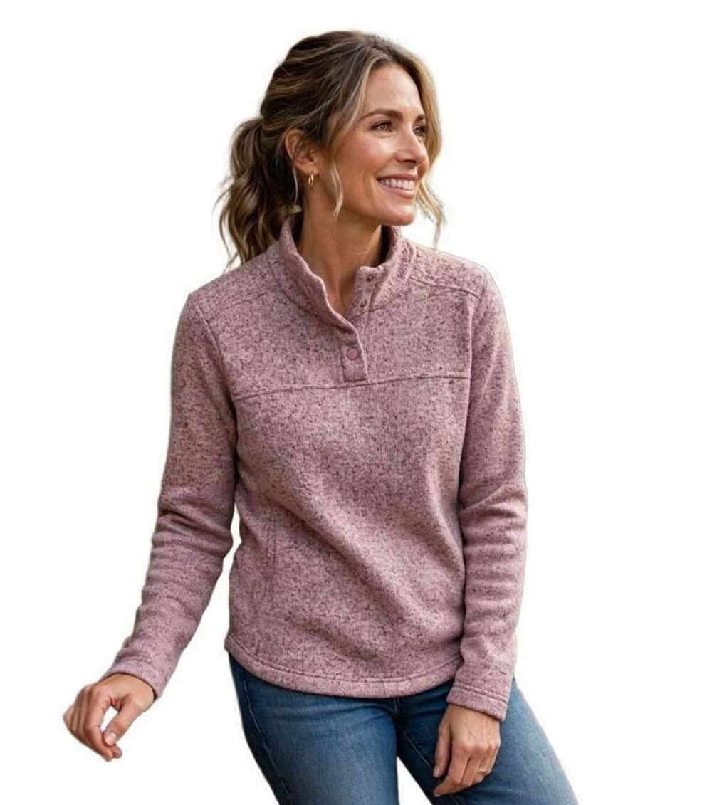 Kyodan Outdoor Women's Pink Heathered Knit 1/4 Snap Fleece Pullover Sz Large